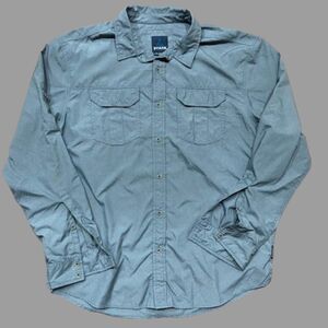 Prana Outdoors Hiking Fishing Dual Pocket Gray Button Front Shirt Men's Size XL